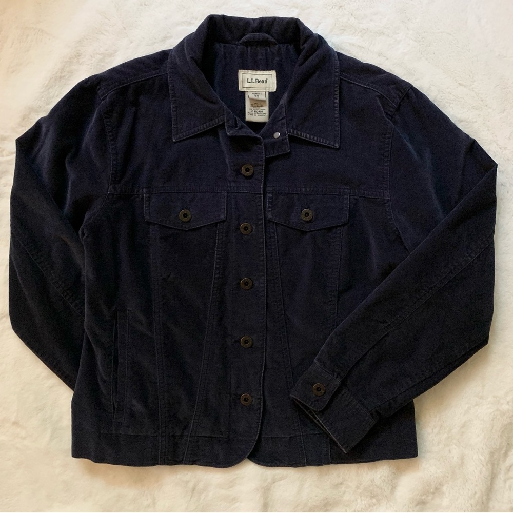 L.L. Bean Navy Blue Button-Up Cotton Jacket - XS